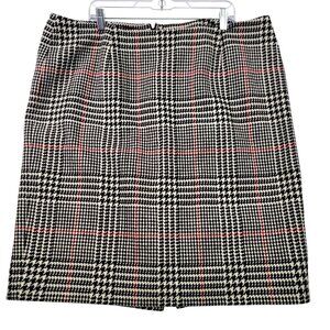 Talbots Black Label Houndstooth Wool Blend Plaid Pencil Skirt 18W Back Zip